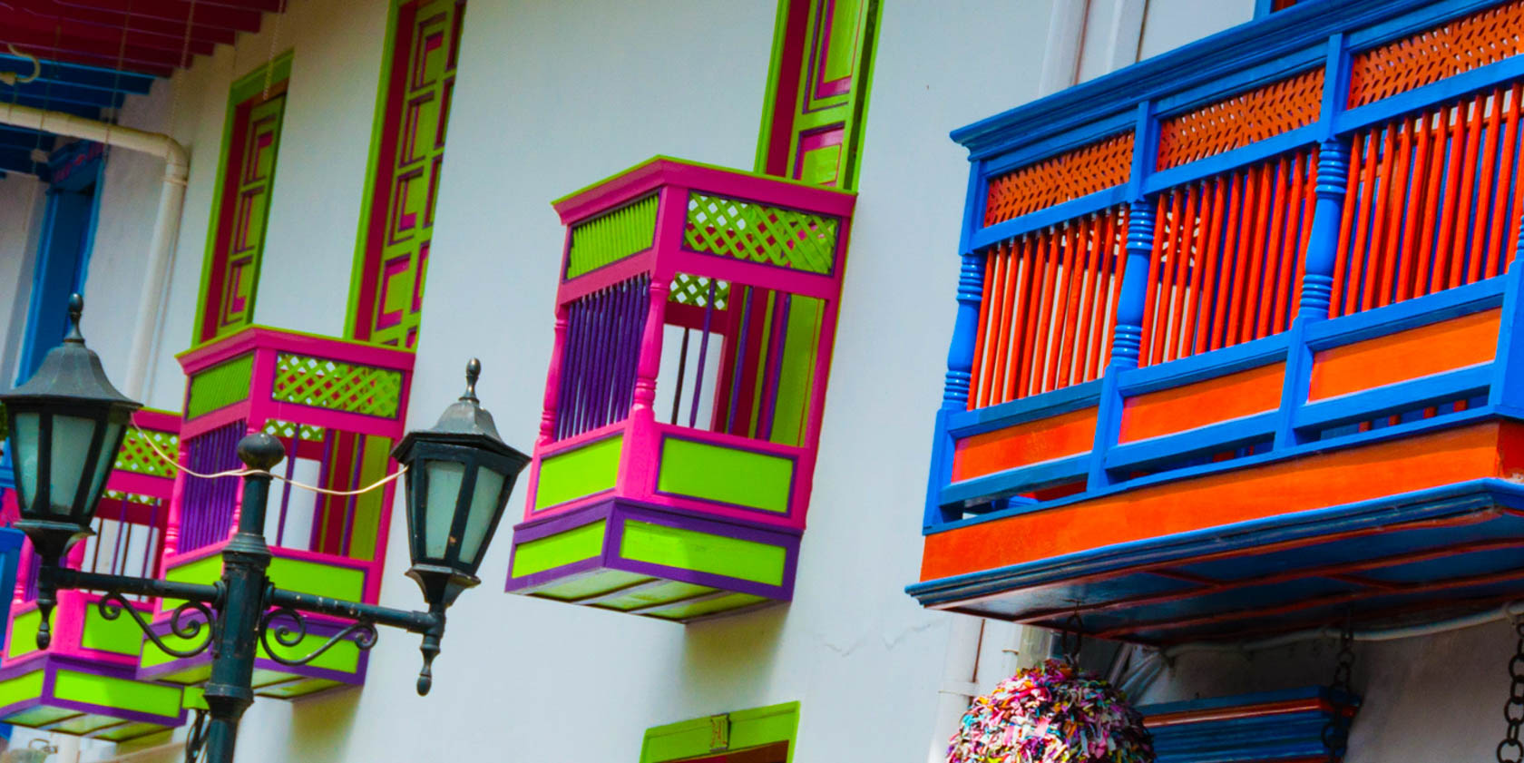 Colorful house front with balcony in Salento.